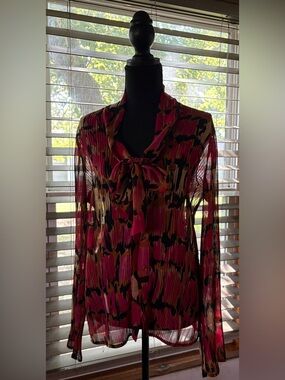 Christopher & Banks Fuchsia, Black & Tan Abstract Blouse